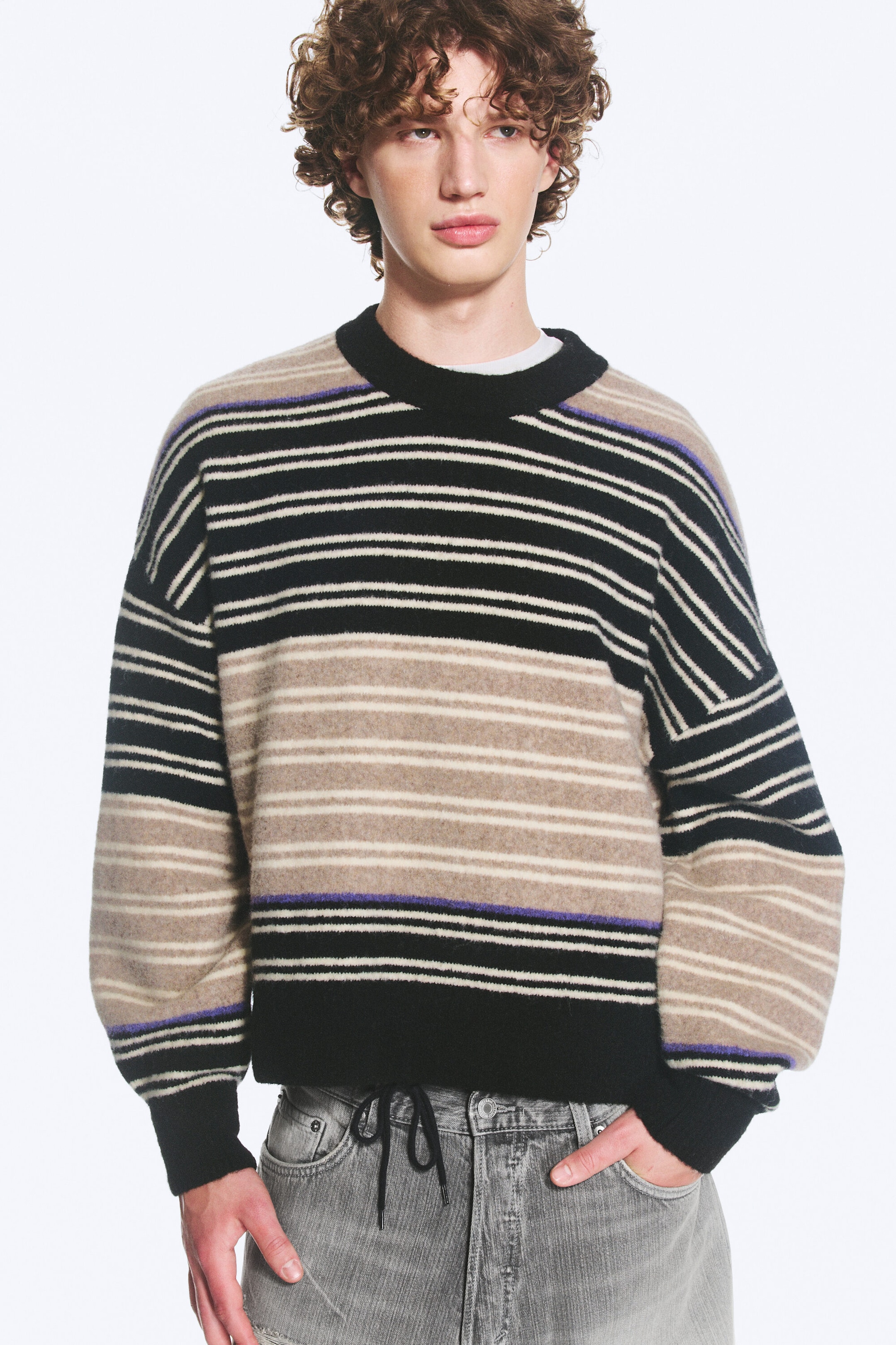 Svart/Beige randig - Avslappnad jumper i ullblandning - 0