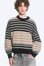 Svart/Beige randig - Avslappnad jumper i ullblandning - 0