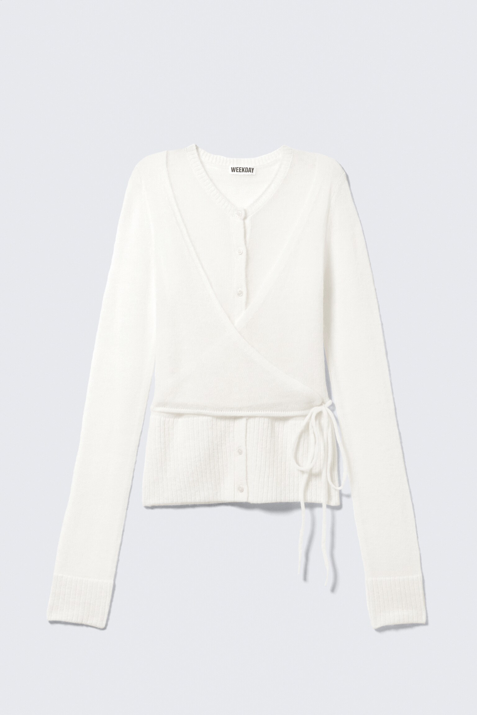 Omslagsinspirert cardigan i ullblanding med knapper - Hvit/Grå