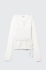 Blanc - Cardigan boutonné effet portefeuille en laine mélangée - 3