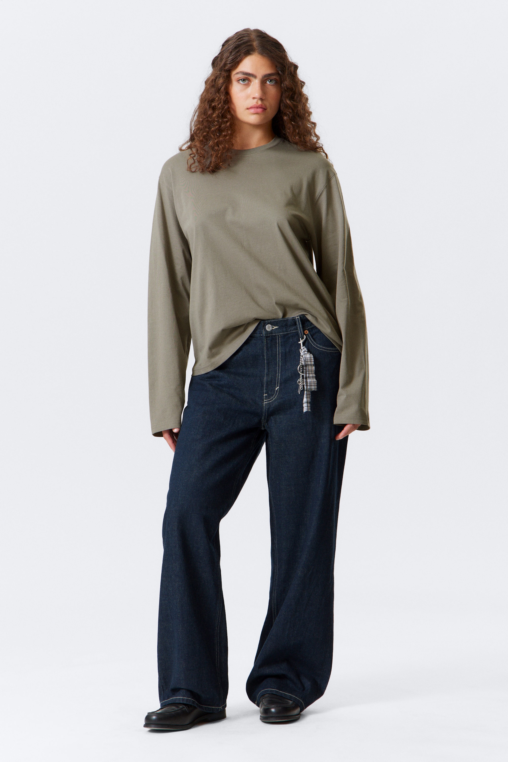 Grey - Long-Sleeved Boxy Cotton T-shirt - 2