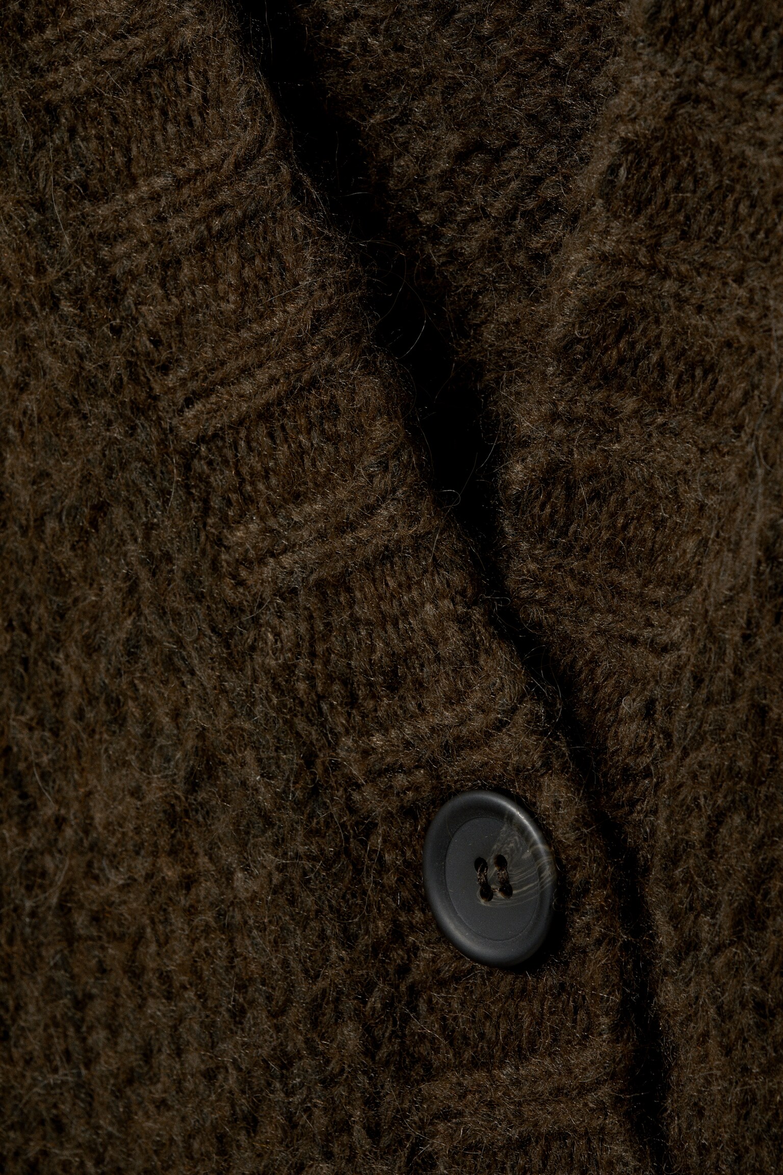 Long Knit V-Neck Cardigan - Dark Brown - 5