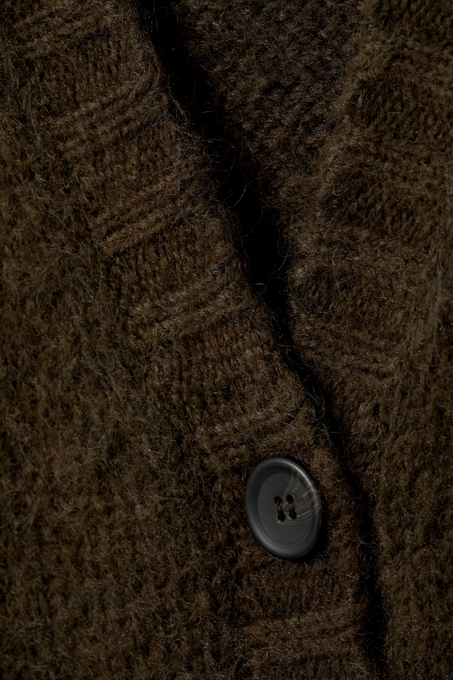 Long Knit V-Neck Cardigan - Dark Brown - 3