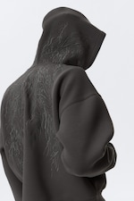 Dunkelgrau - Bestickt - Graphischer Zip-Hoodie Simon aus Scuba-Stoff - 3