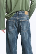 Blue Hymn – middels blå - Astro Mellomhøy Midje Løse Baggy Unisex Jeans - 5