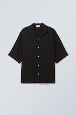 Schwarz - Oversized-Resorthemd mit kurzen Ärmeln - 0
