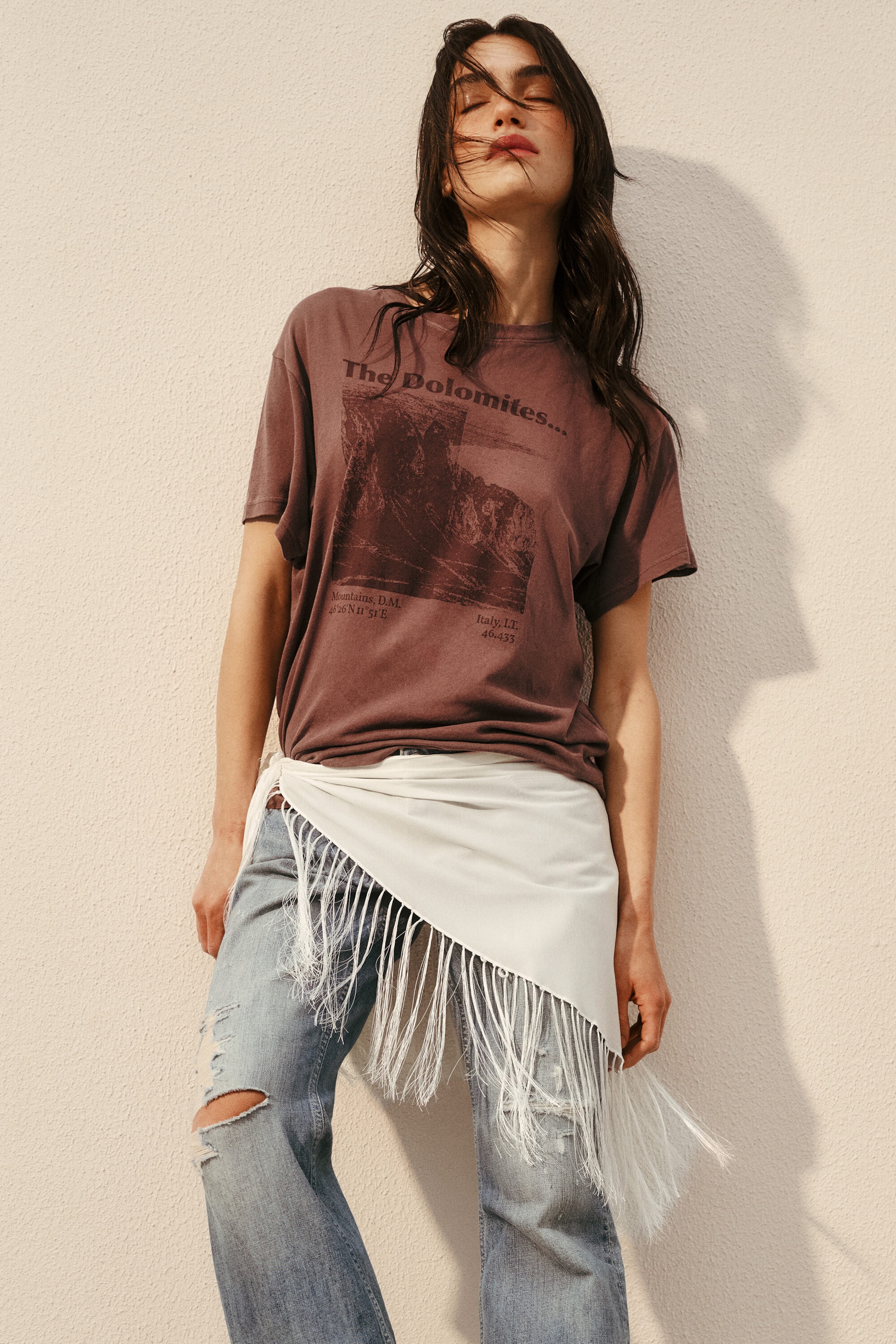 Dusty Plum - Mountain Print - Graphic Printed Short-sleeved T-shirt - 1
