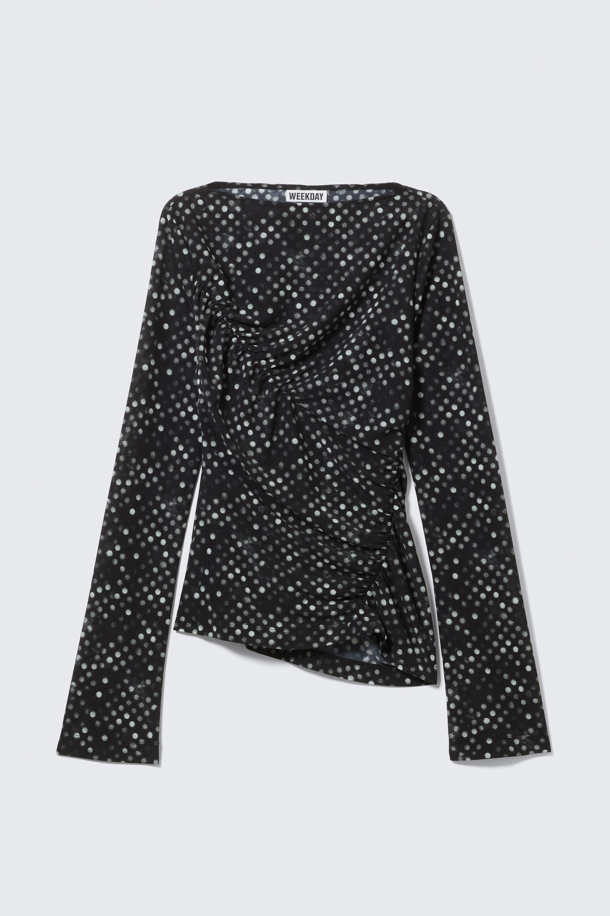 Black Polka Dots - Ruched Printed Mesh Top - 1
