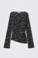 Black Polka Dots - Ruched Printed Mesh Top - 3