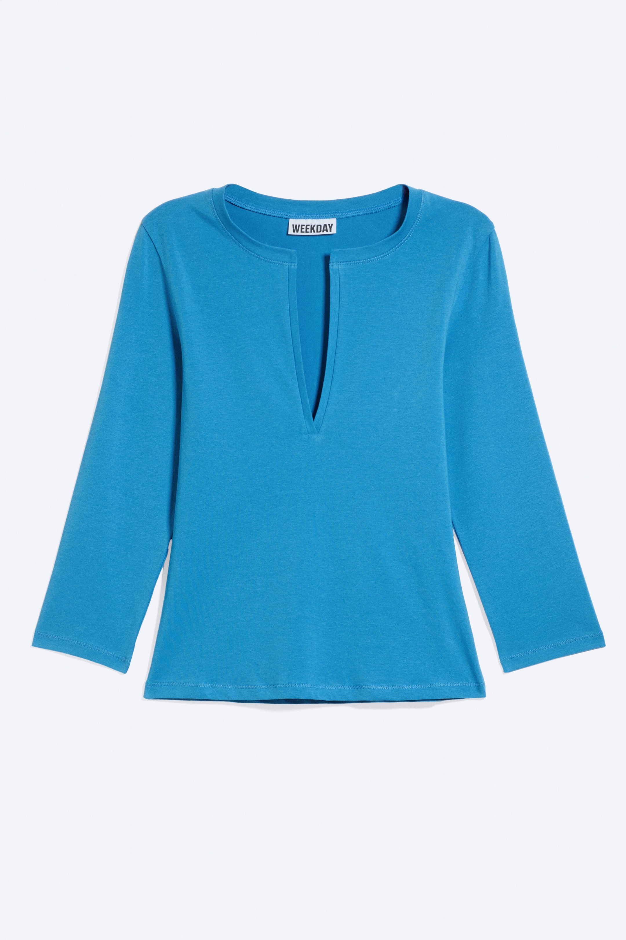 Blue - Split V-neck Three-quarter sleeve top - 0