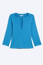 Blue - Split V-neck Three-quarter sleeve top - 0