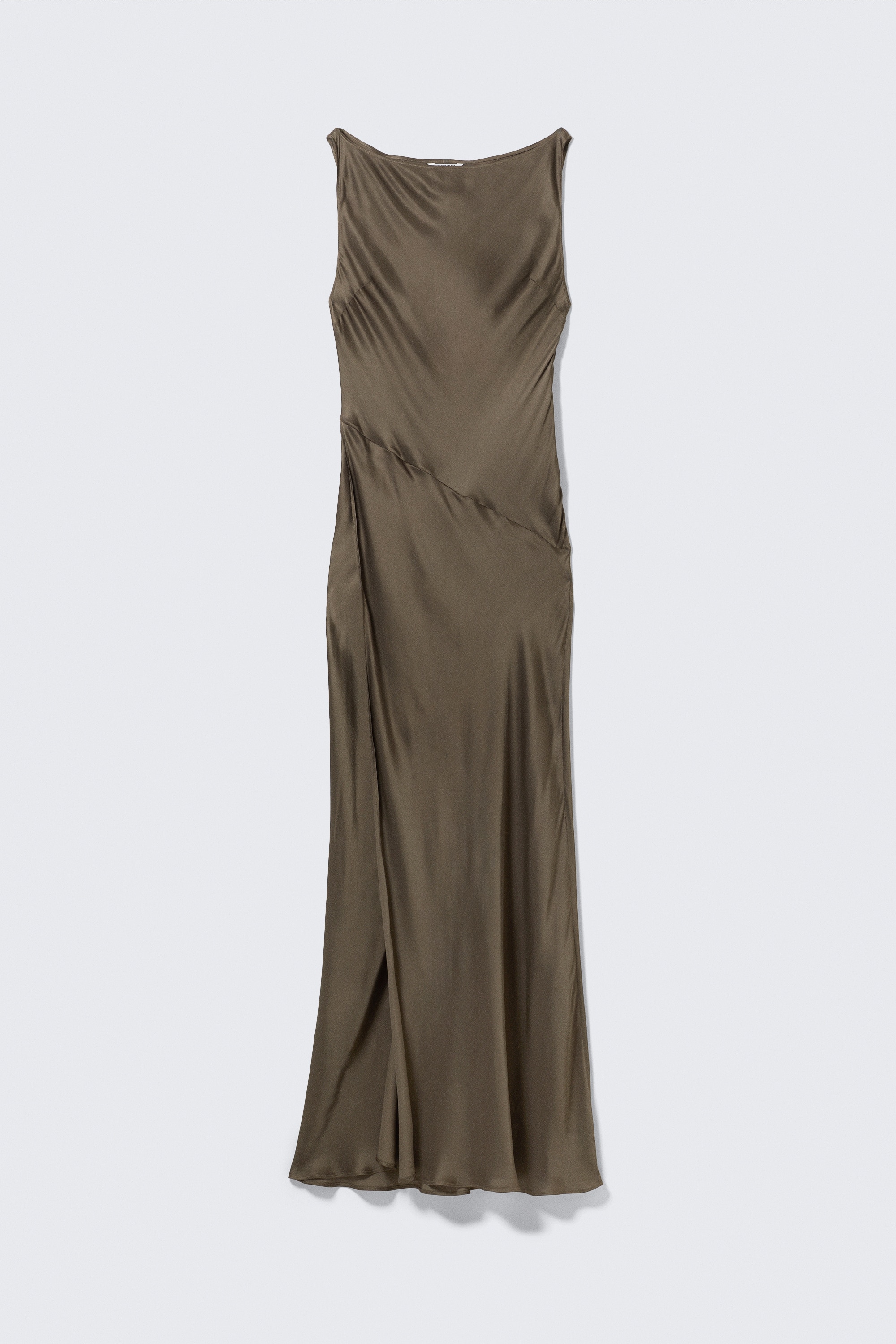 Satin Boat-Neck Maxi Dress - Dark Mole