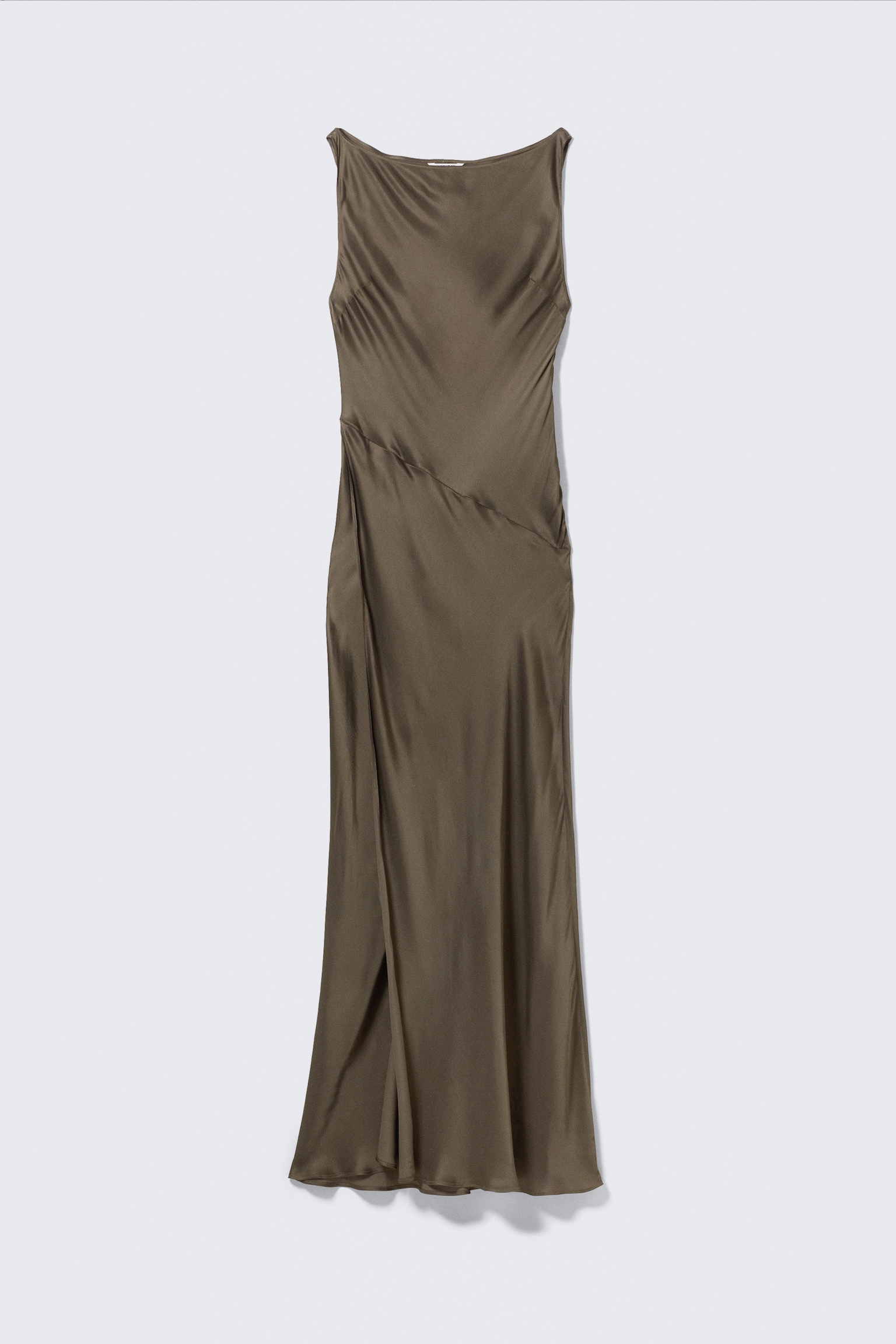 Satin Boat-Neck Maxi Dress - Dark Mole - 2
