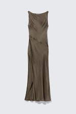 Taupe foncé - Robe longue en satin à encolure bateau - 0