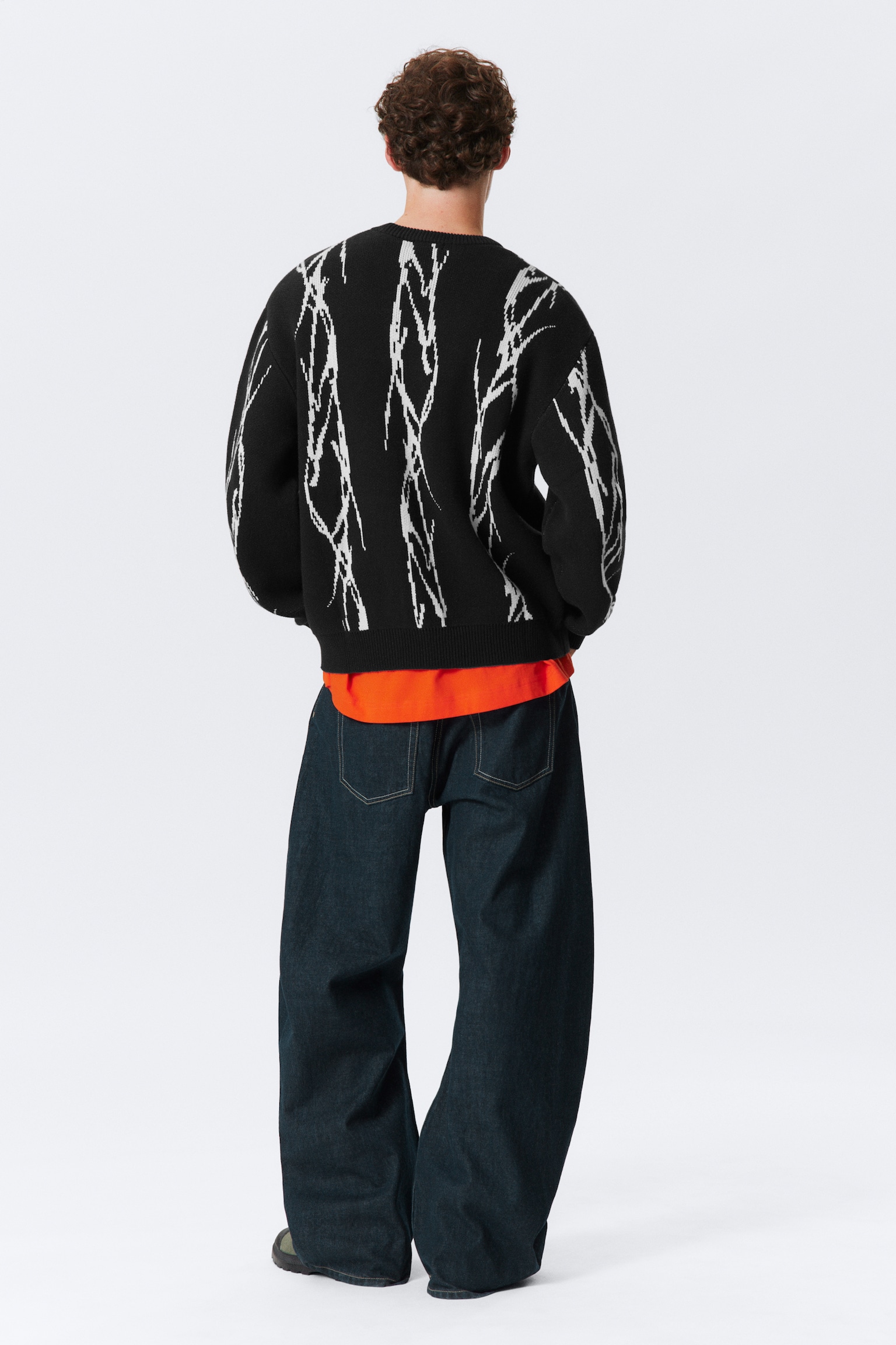 Regular Jacquard Knitted Graphic Sweater - Black - Iced Veins - 3