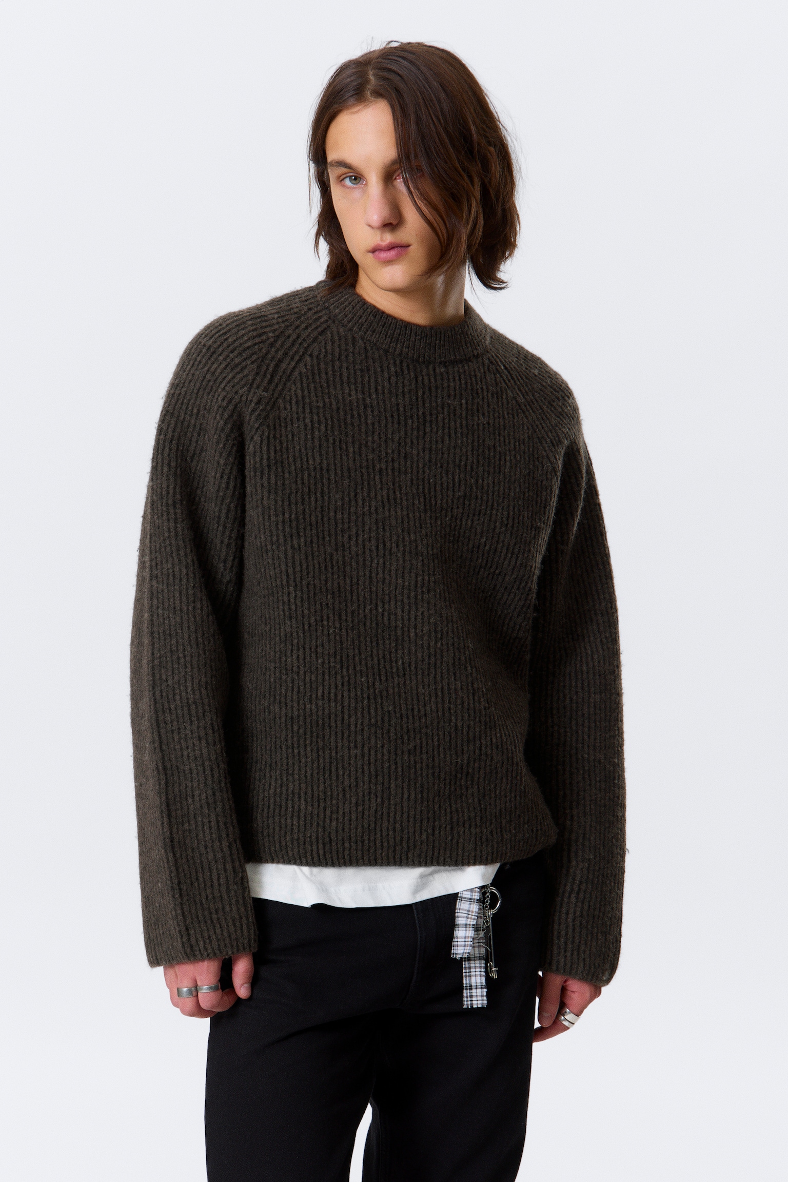 Knitted Two-Tone Wool Blend Sweater - Two-tone Dark Brown/Two-tone Light Grey