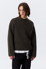 Marron foncé bicolore - Pull bicolore en laine mélangée tricotée - 0