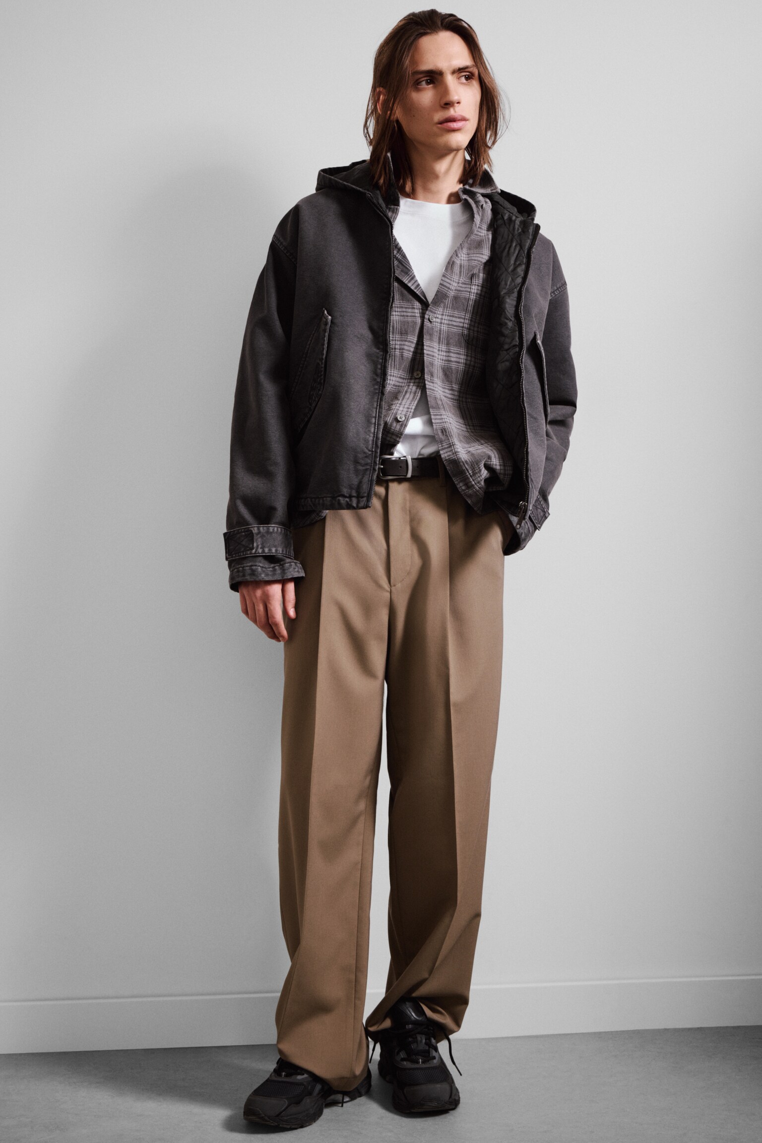 Loose Hooded Canvas Jacket - Black Melange/Light Dusty Grey - 1