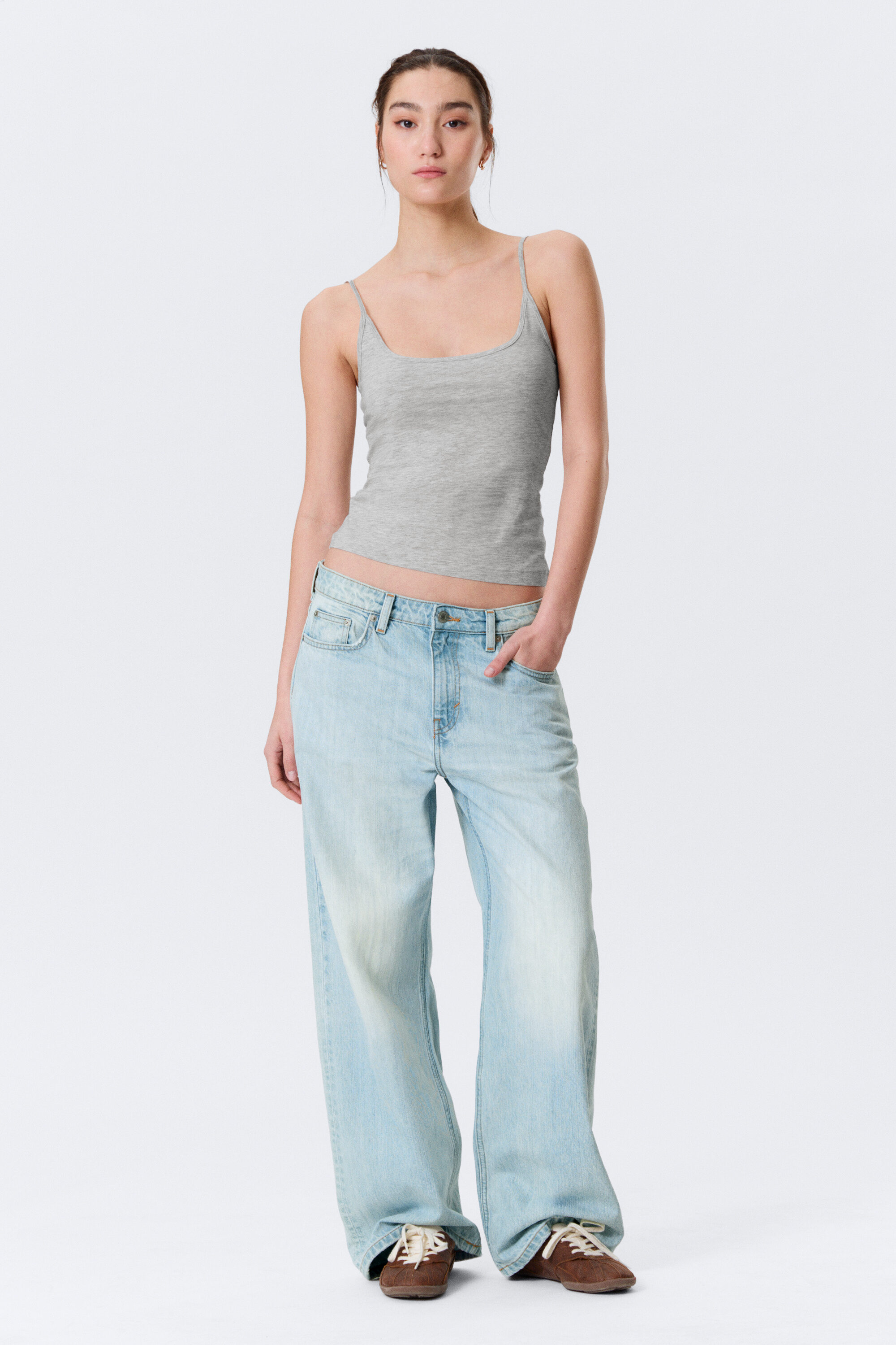 slim strap tank top - Grey Melange | Monki DK
