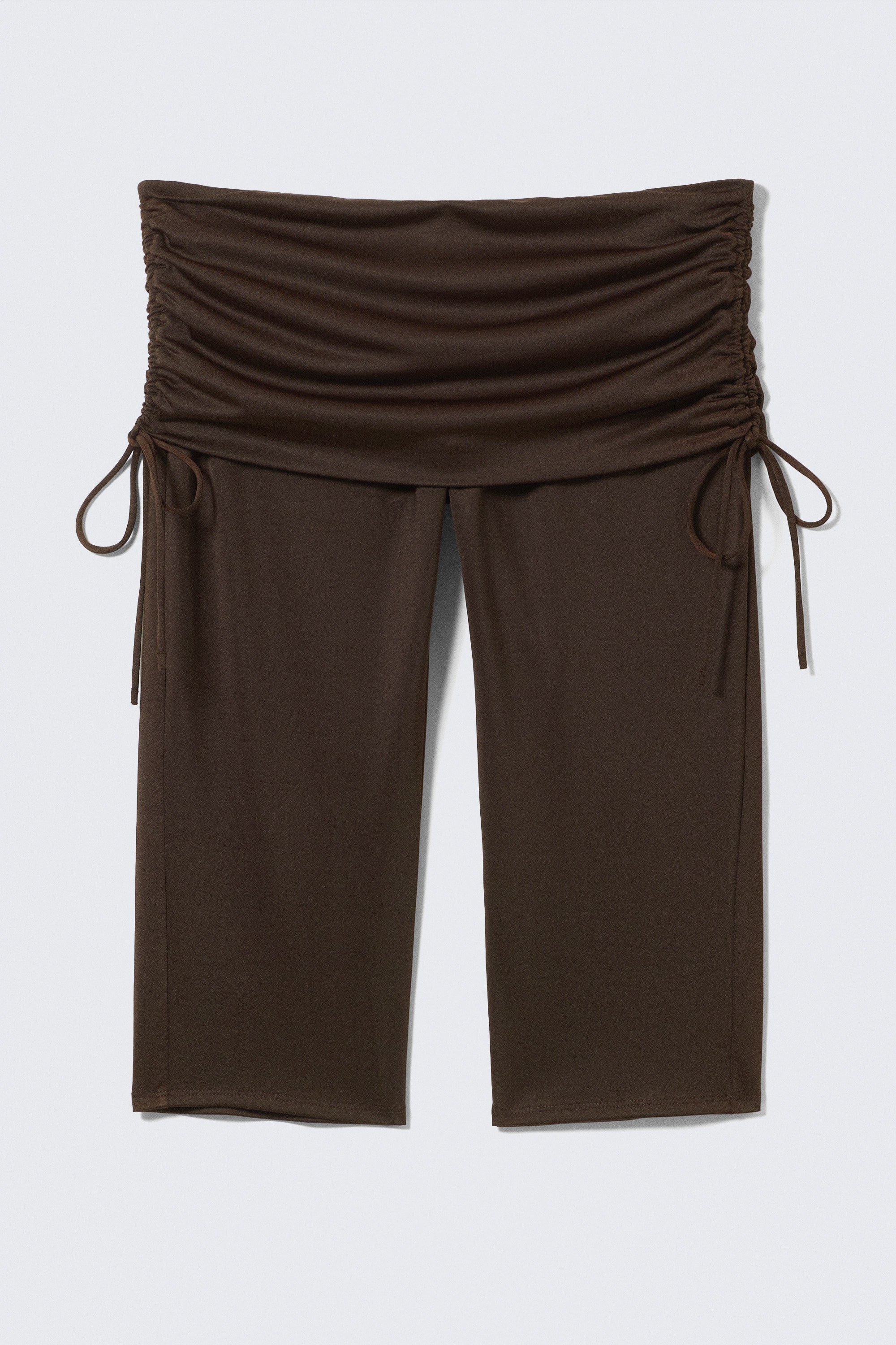 Leggings capri franzidas de cintura baixa - Castanho-escuro/Branco-sujo