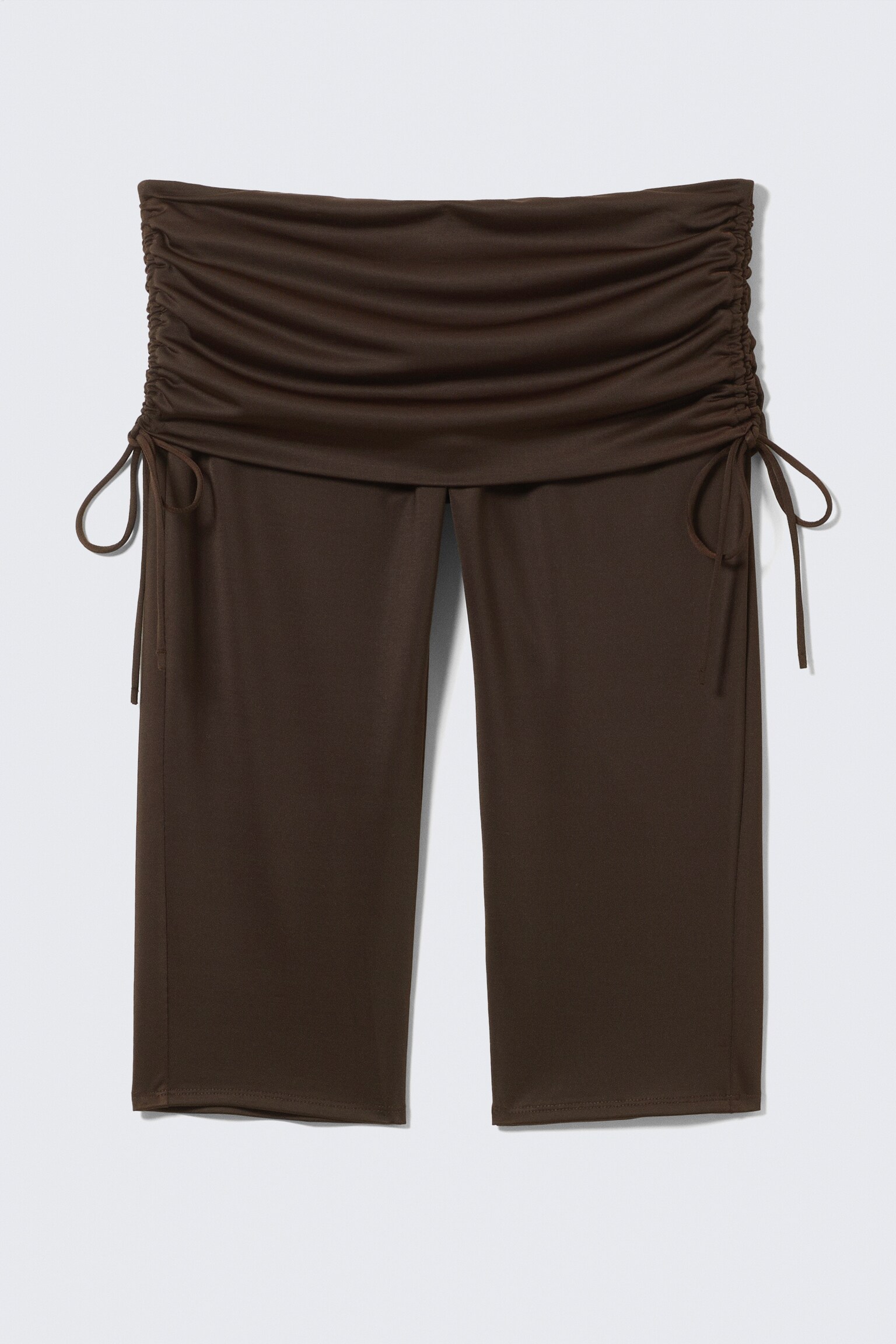 Ruched Low Rise Capri Leggings - Dark Brown/Off-white - 2