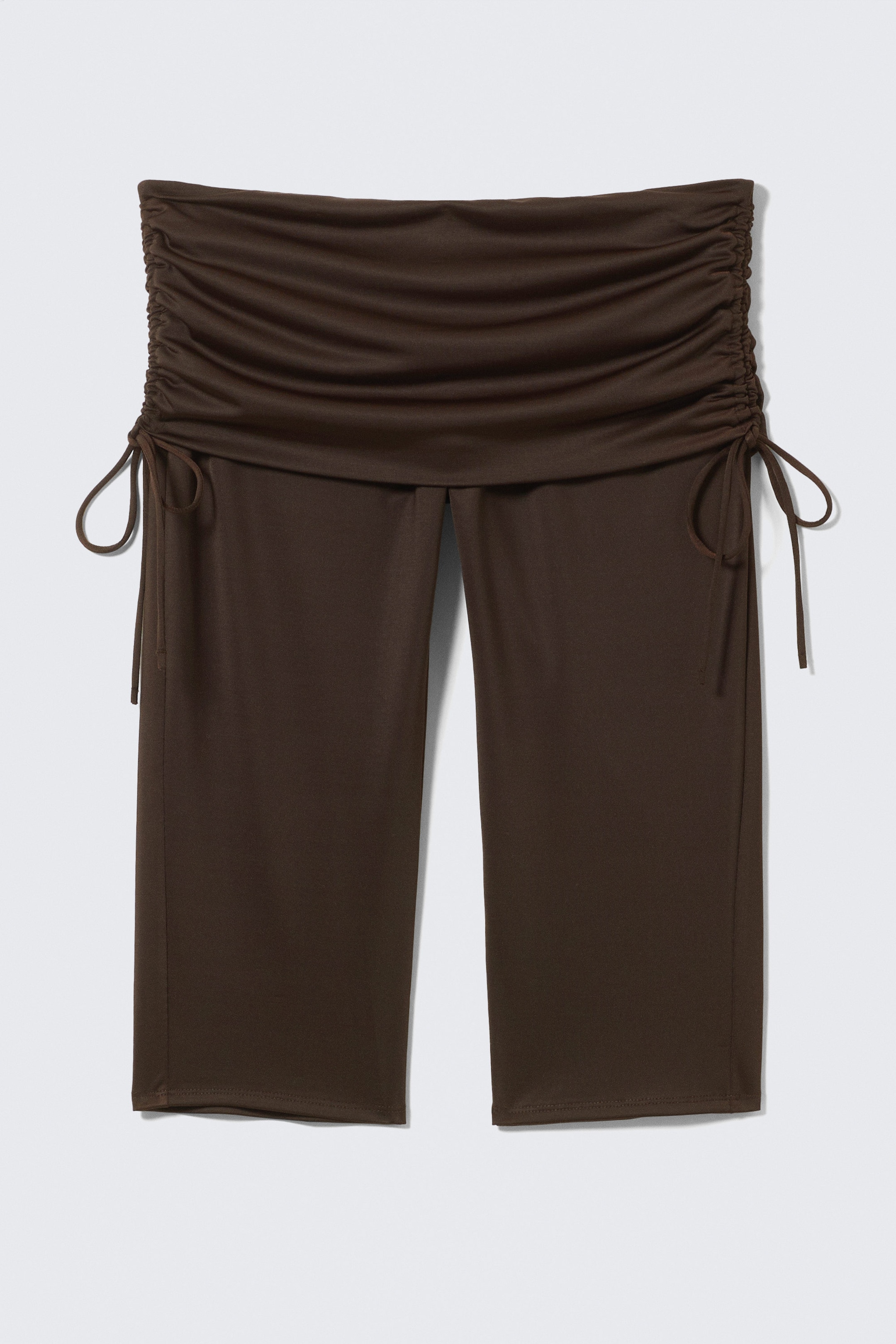 Dark Brown - Ruched Low Rise Capri Leggings - 1