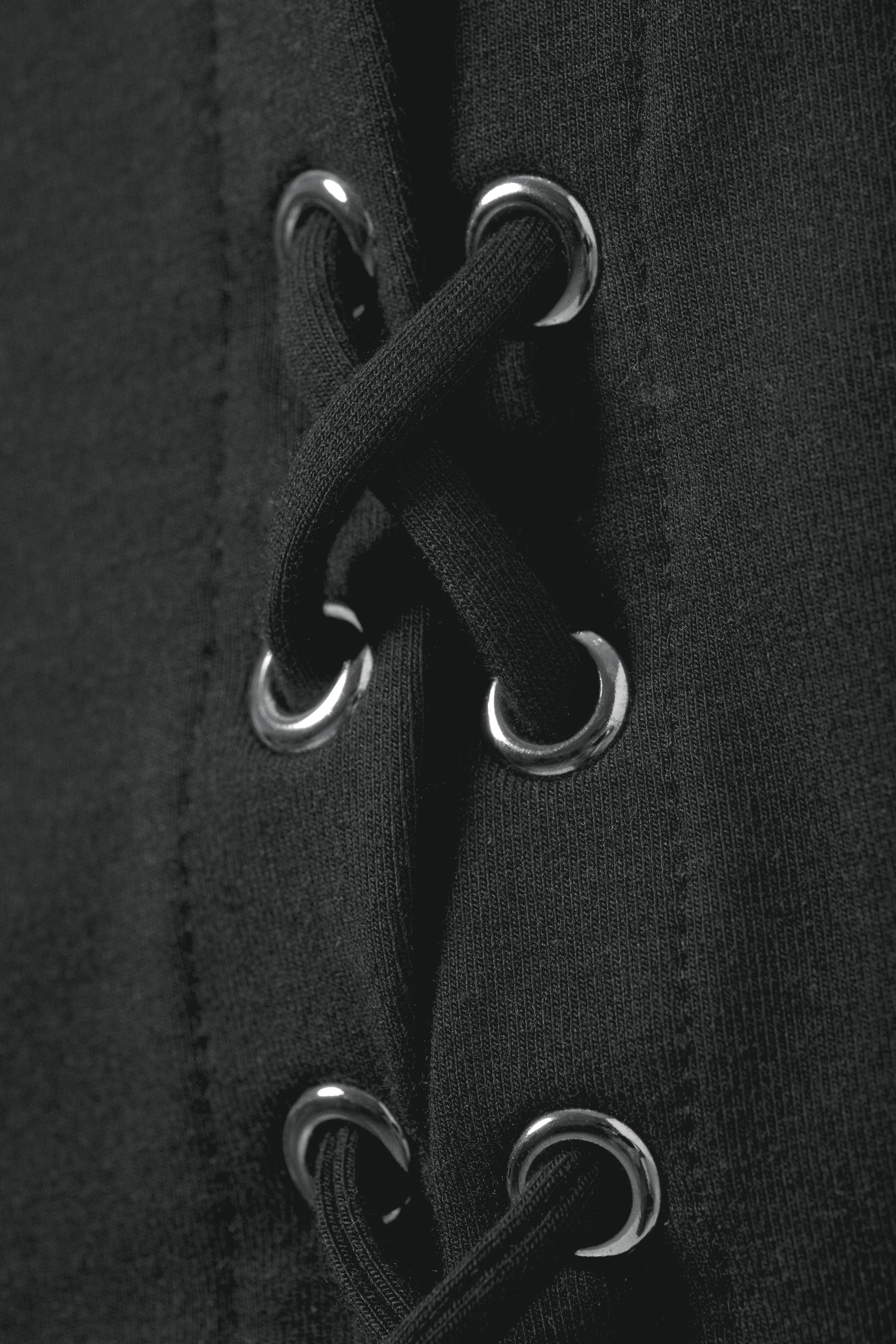 Black - Sleeveless Lacing Boat-Neck Eyelet Top - 1