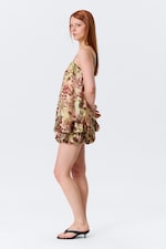 Brown & Green Floral Dots - Sleeveless Balloon Mini Dress - 2