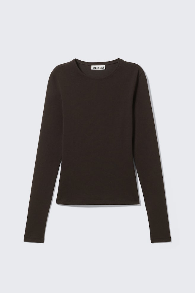 Maglia a maniche lunghe con vestibilità slim - Marrone scuro/White/Nero - 1