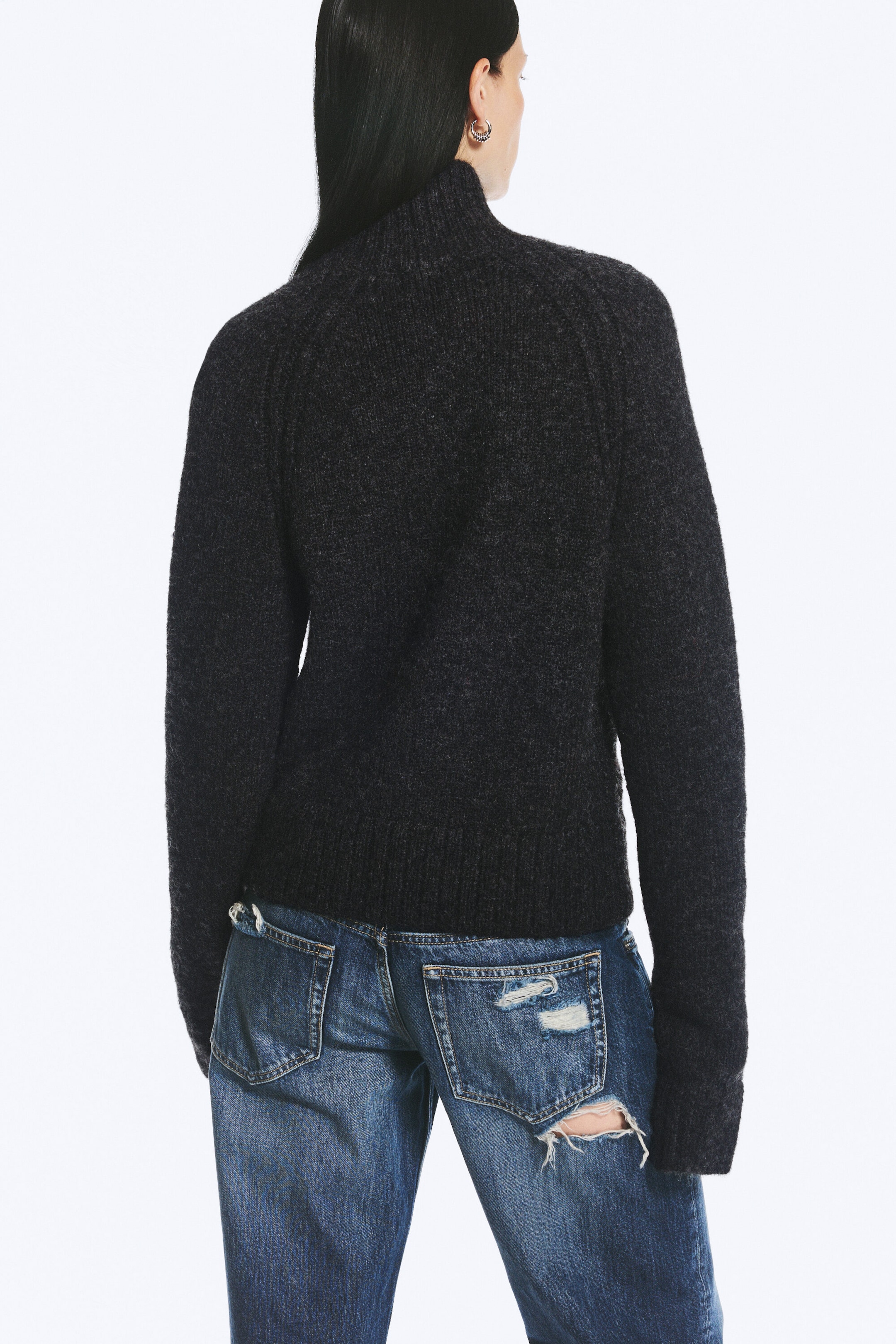 Dark Grey Melange - Soft Knitted Fitted Zip Cardigan - 3