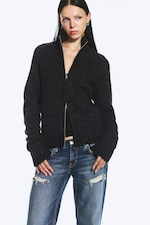 Dark Grey Melange - Soft Knitted Fitted Zip Cardigan - 1