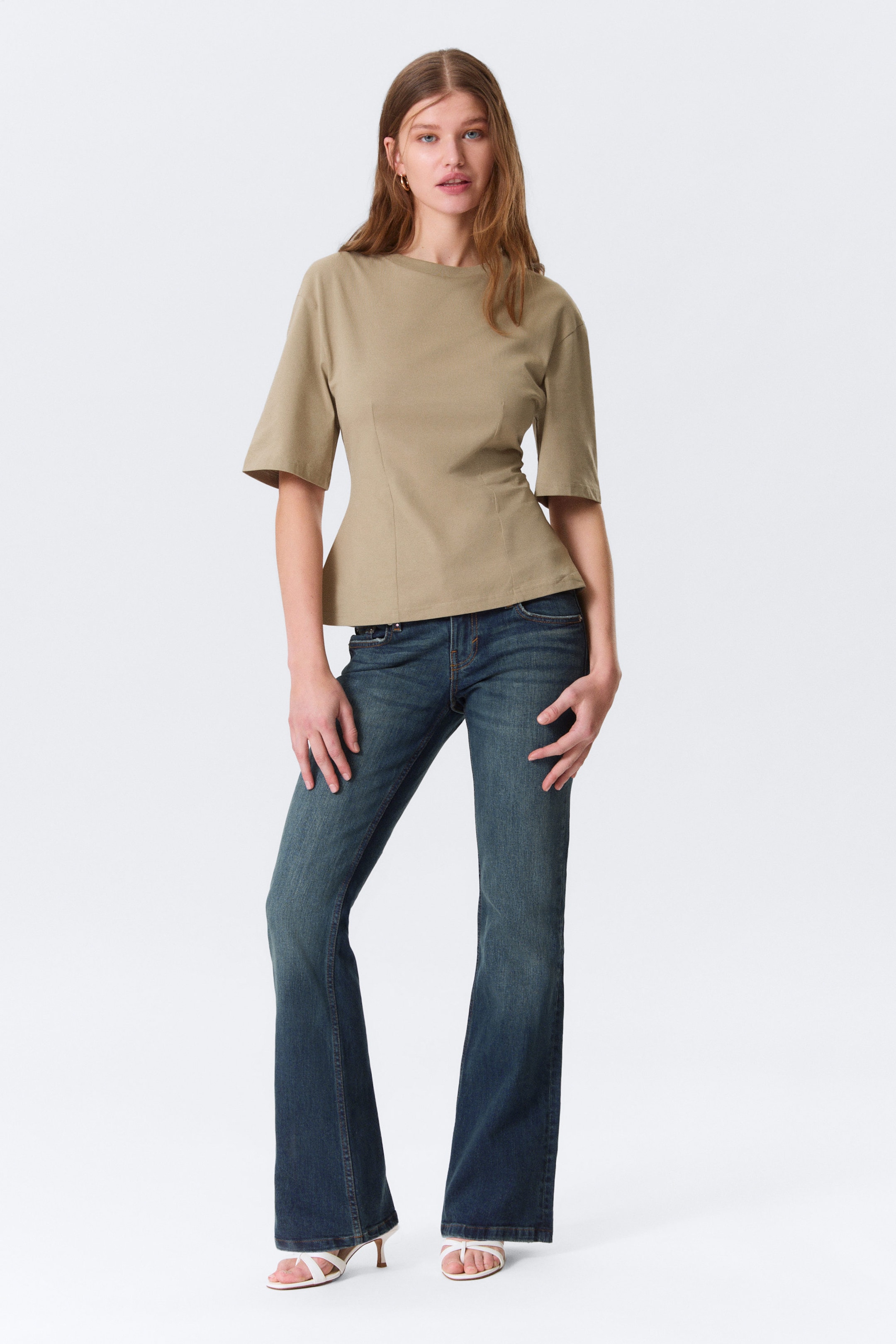 Light Khaki Green - Fitted Dart Detail T-shirt - 2