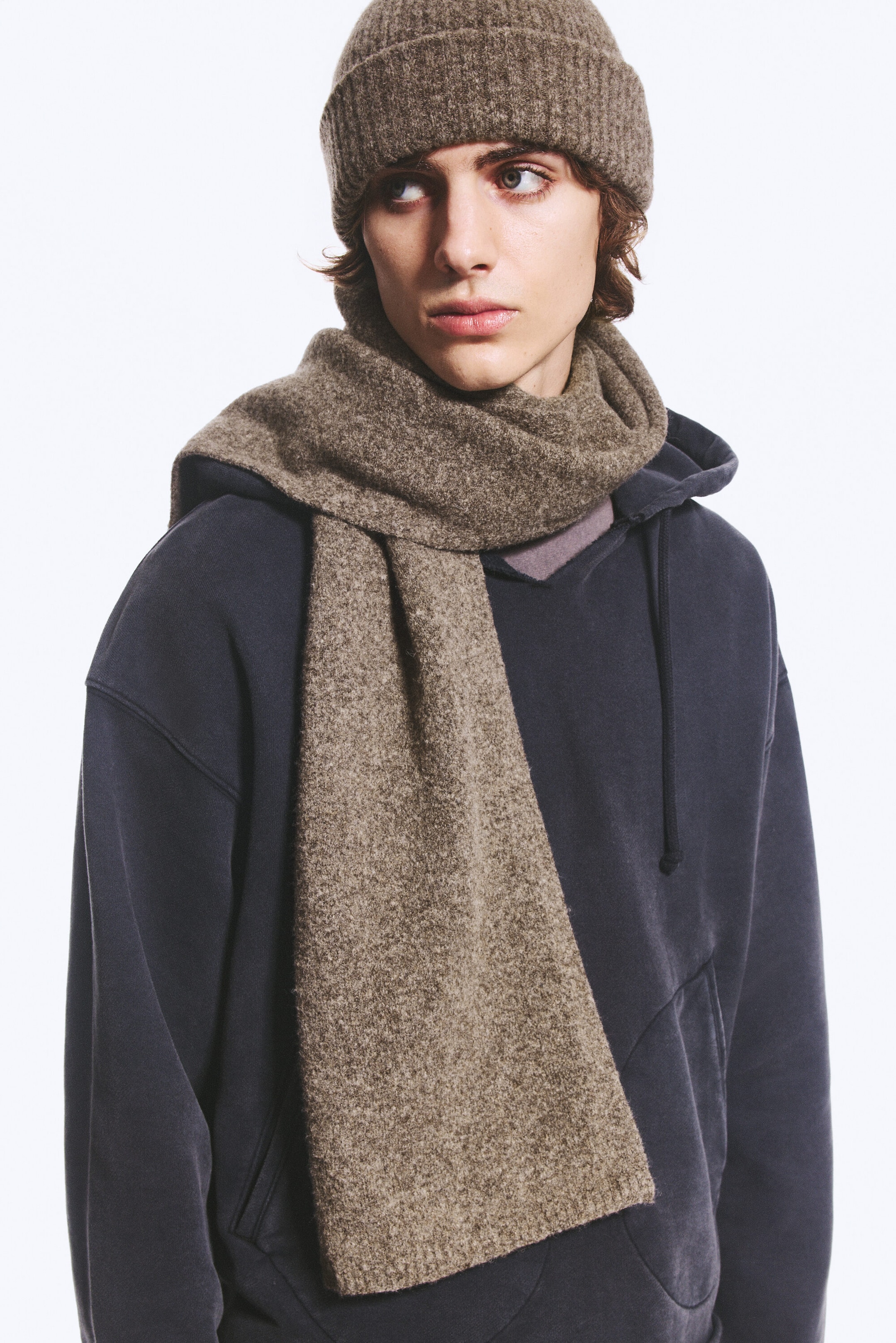 Beige - Wool-Blend Knit Scarf - 1