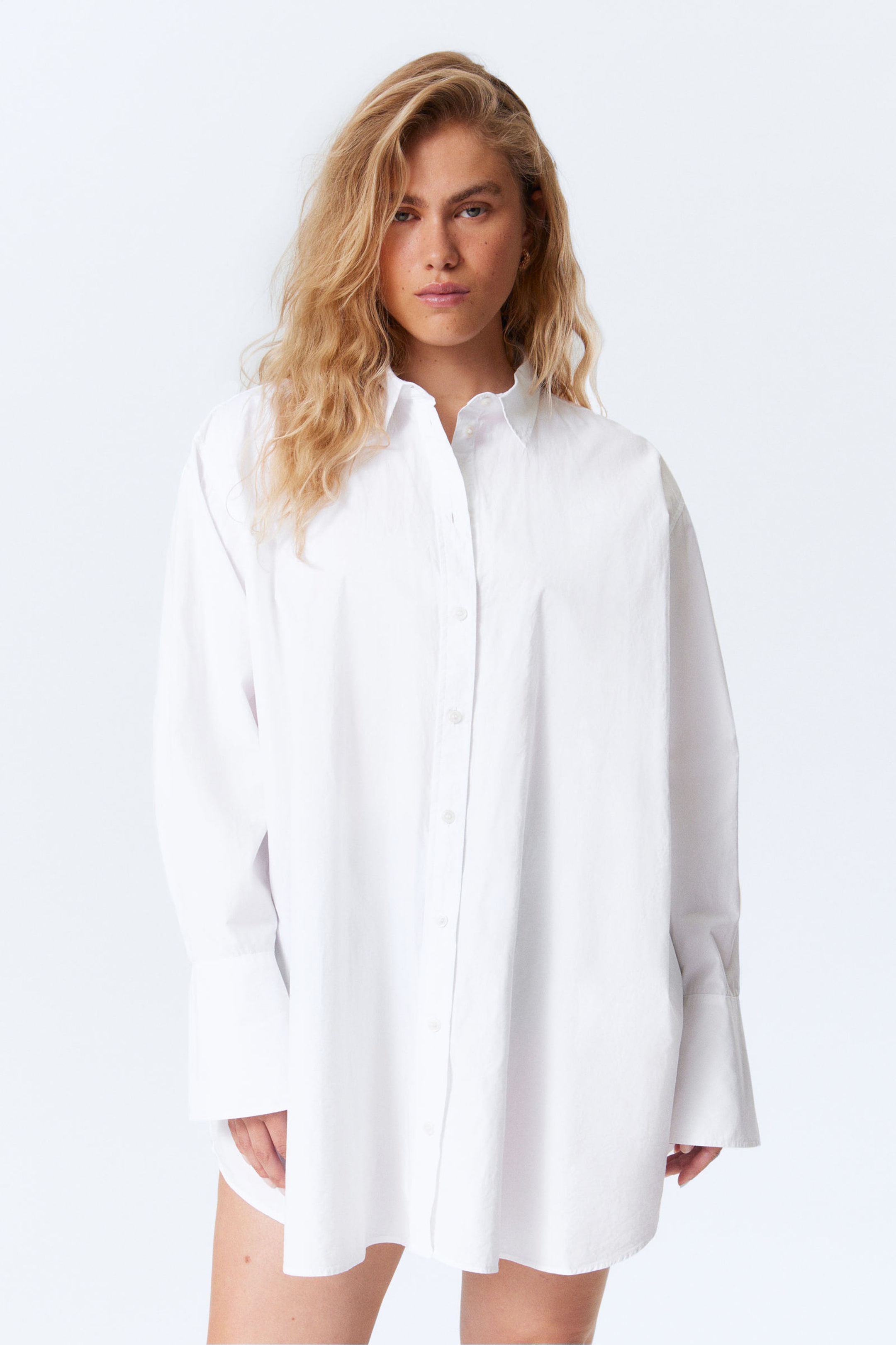 White - Mini Cotton Poplin Shirt Dress - 2