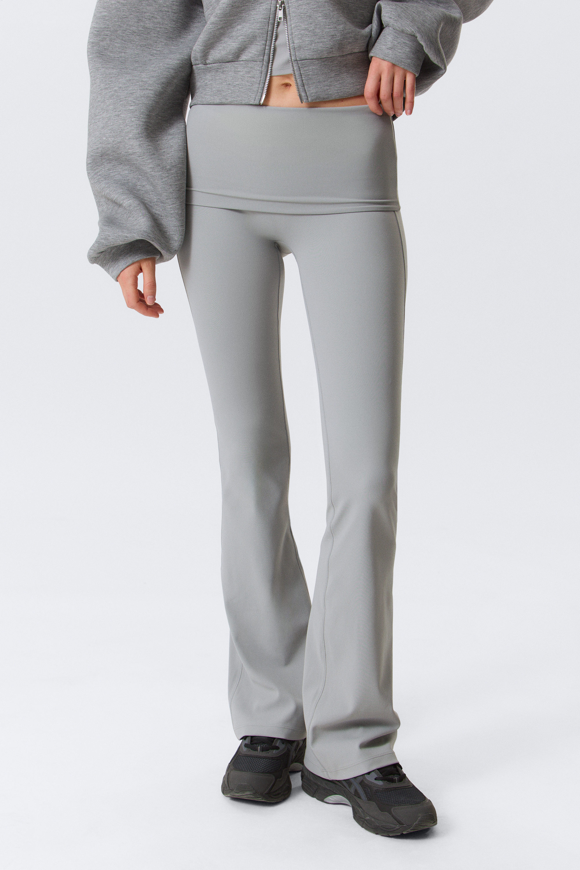 Light Dusty Grey - Folded Waist Flared Yoga Tights - 2