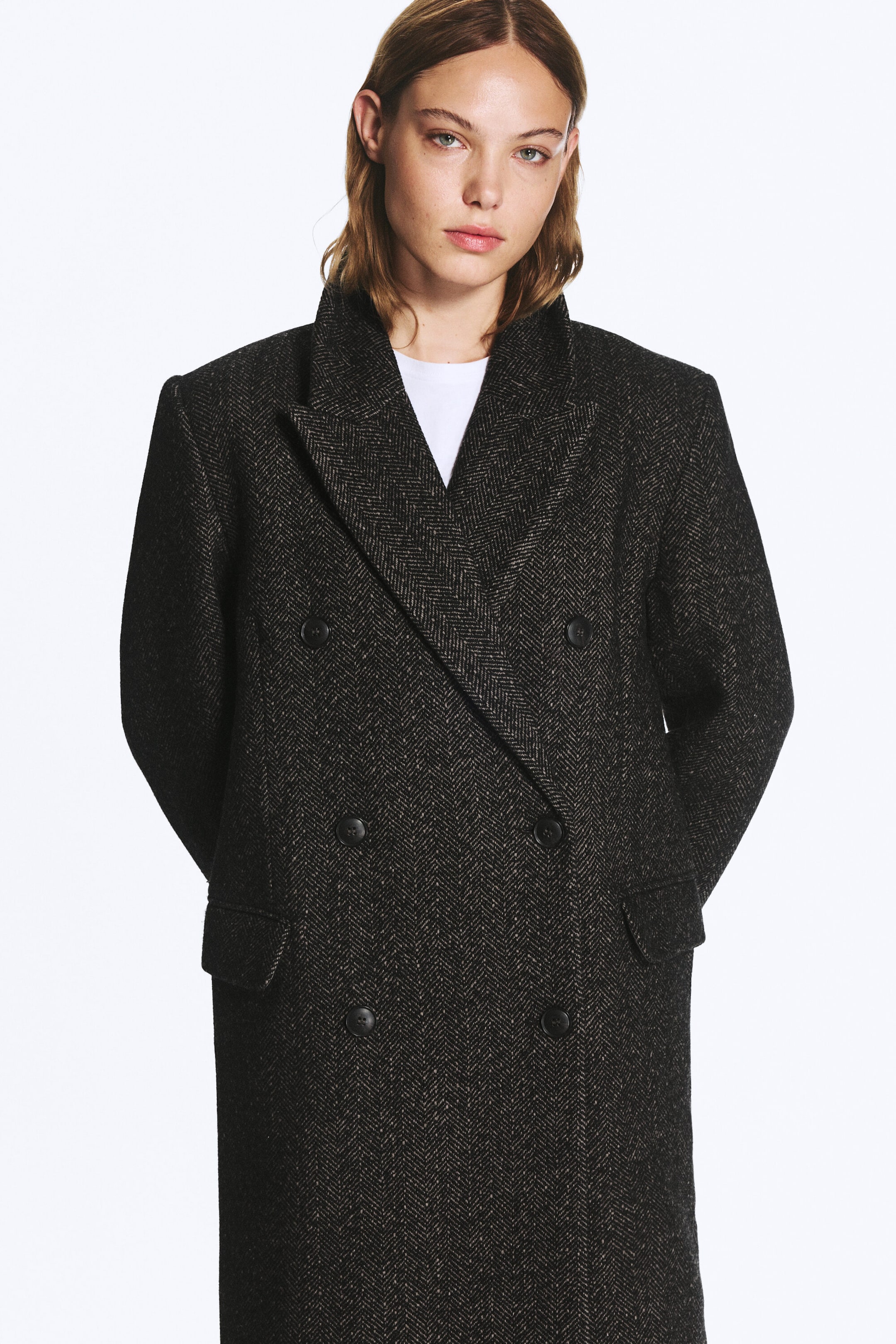 Marron foncé - Manteau oversize croisé en mélange de laine - 2