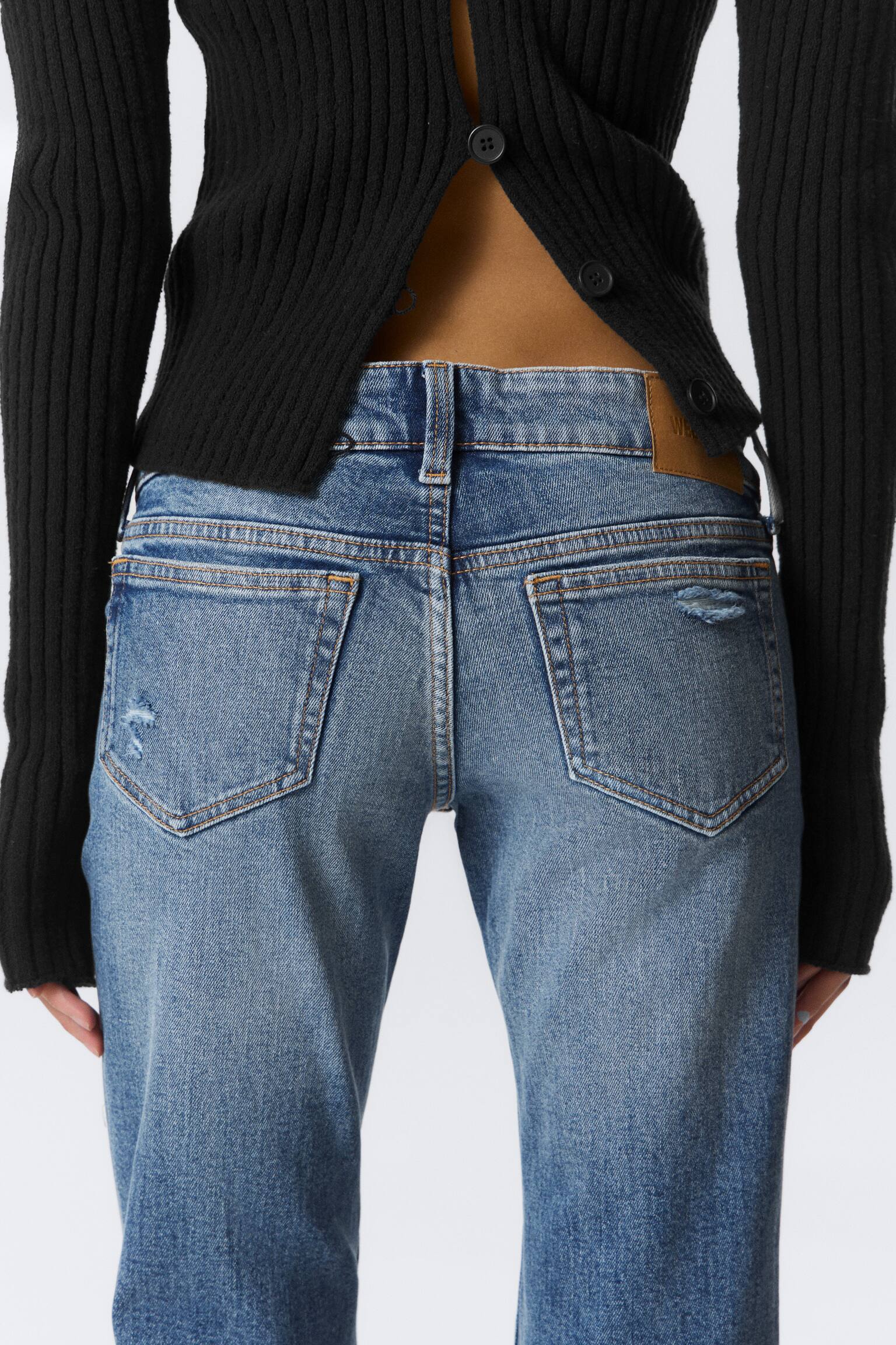 Hour Low Waist Skinny Bootcut Leg Distressed Jeans - Blue Horses - Mellanblå - 6