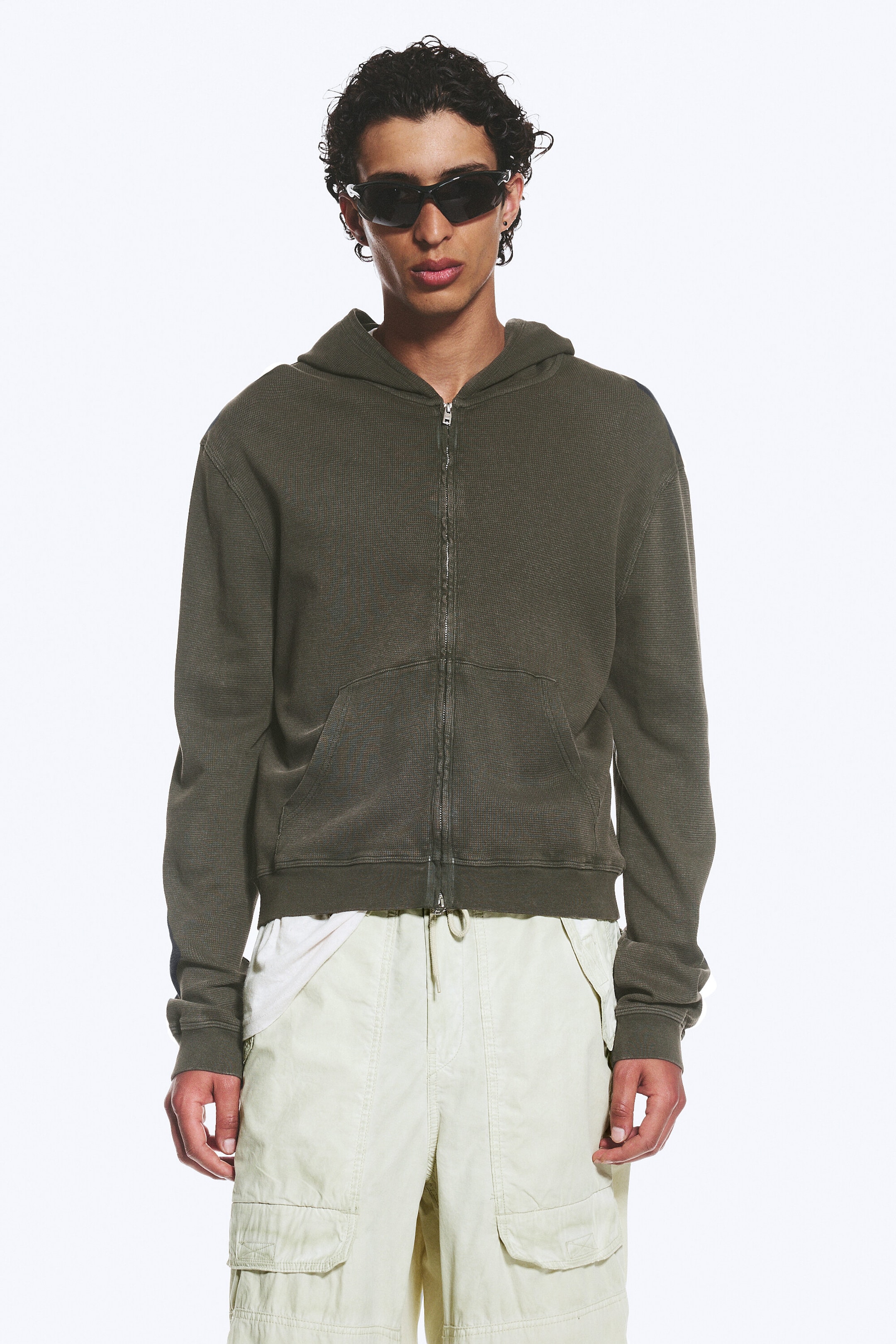 Dunkles Khakigrün - Verkürzter Zip-Hoodie - 2