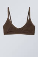 Mörkbrun - Inez Scooped Cotton Bralette - 0
