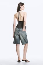 Dark Grey - Tie-Back Hook-and-Eye Halterneck Top - 3