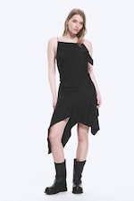 Black - Asymmetric Sleeveless Cowl-Neck Midi Dress - 0
