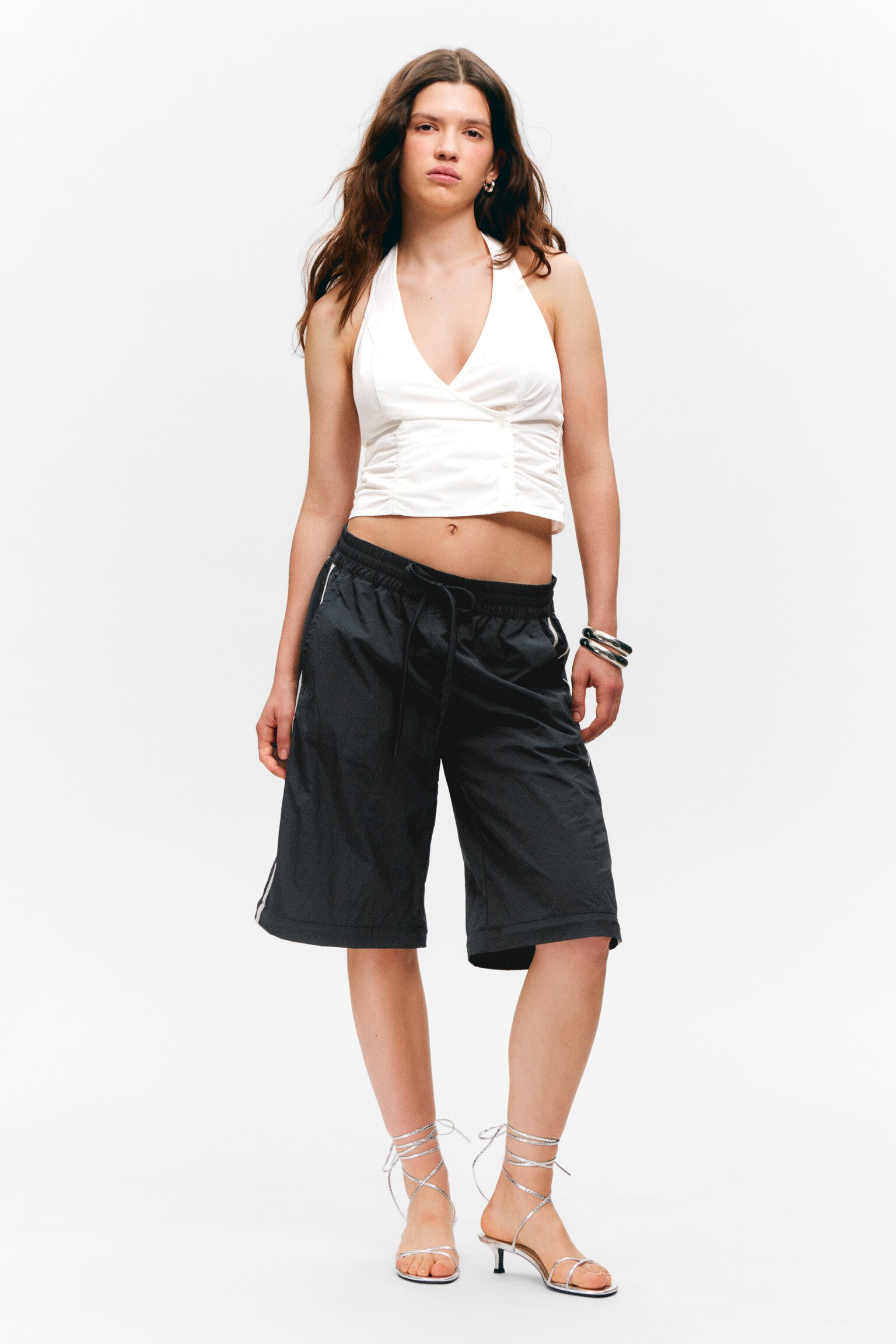 Nylonowe spodnie treningowe - Black - Beige Stripe/Beżowy - Black Stripe - 5