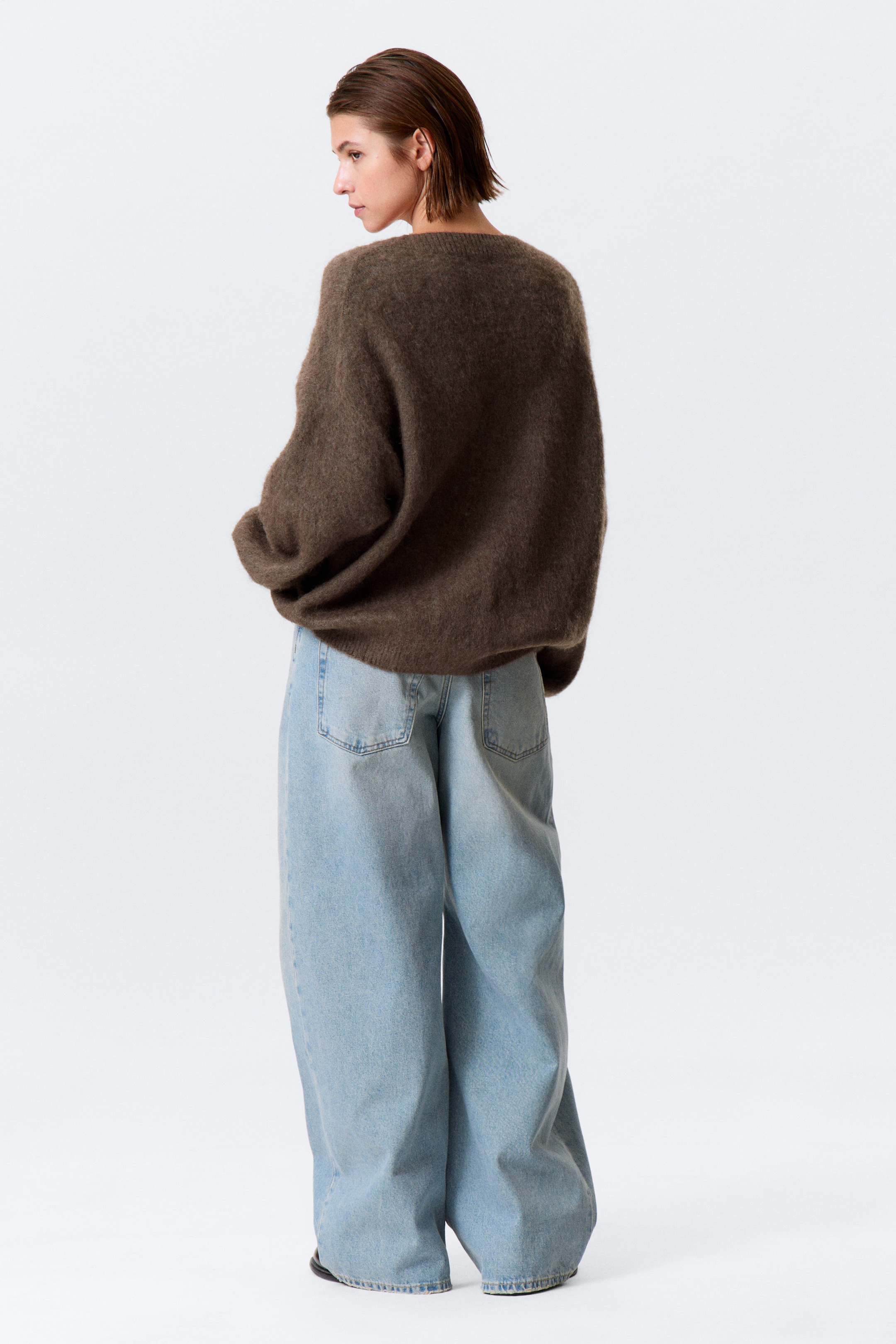 Dunkelbraun meliert - Weiter Cardigan mit V-Ausschnitt aus Mohair-Mix - 3