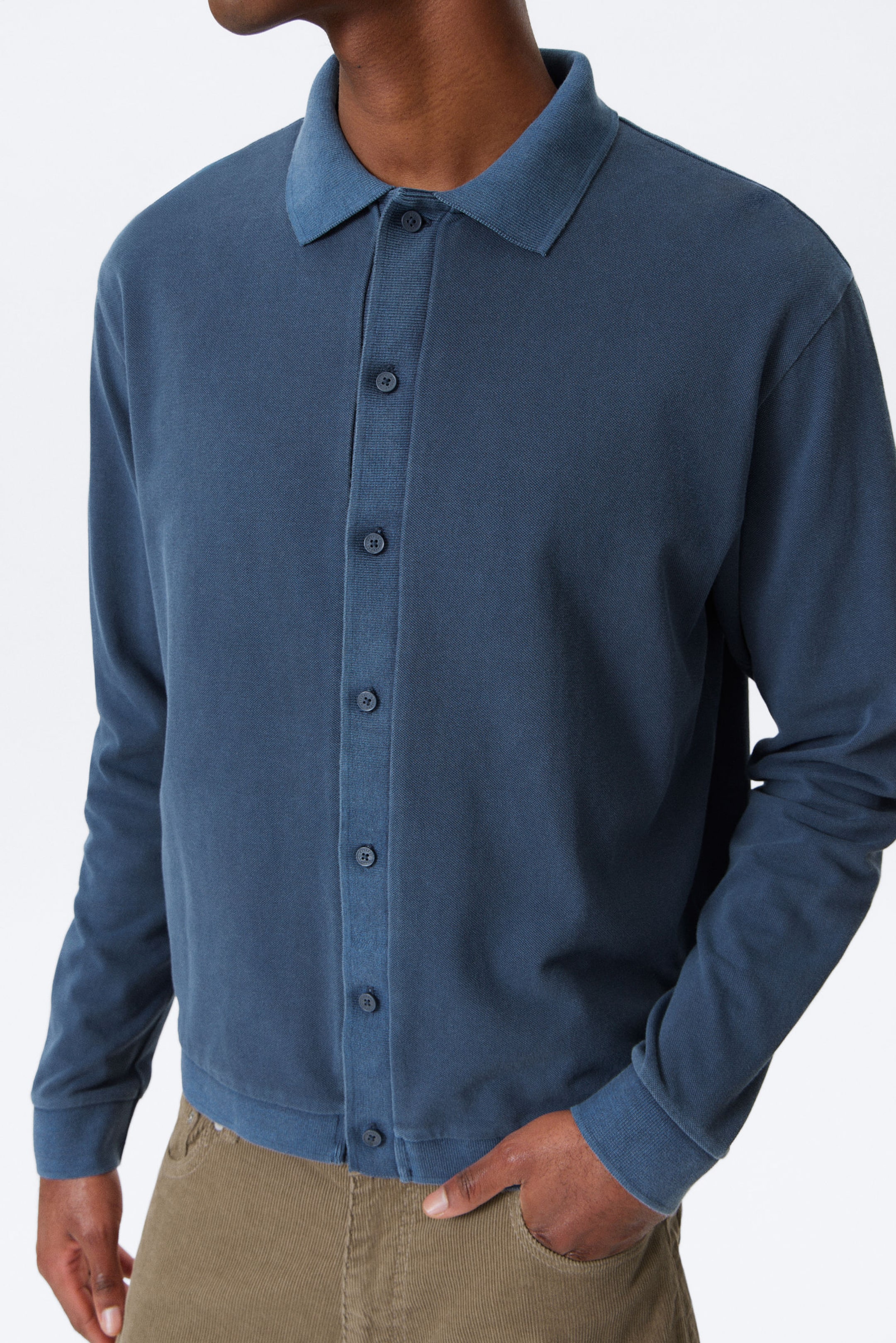 #2C303E - Long-Sleeved Piqué Button-Up Shirt - 2