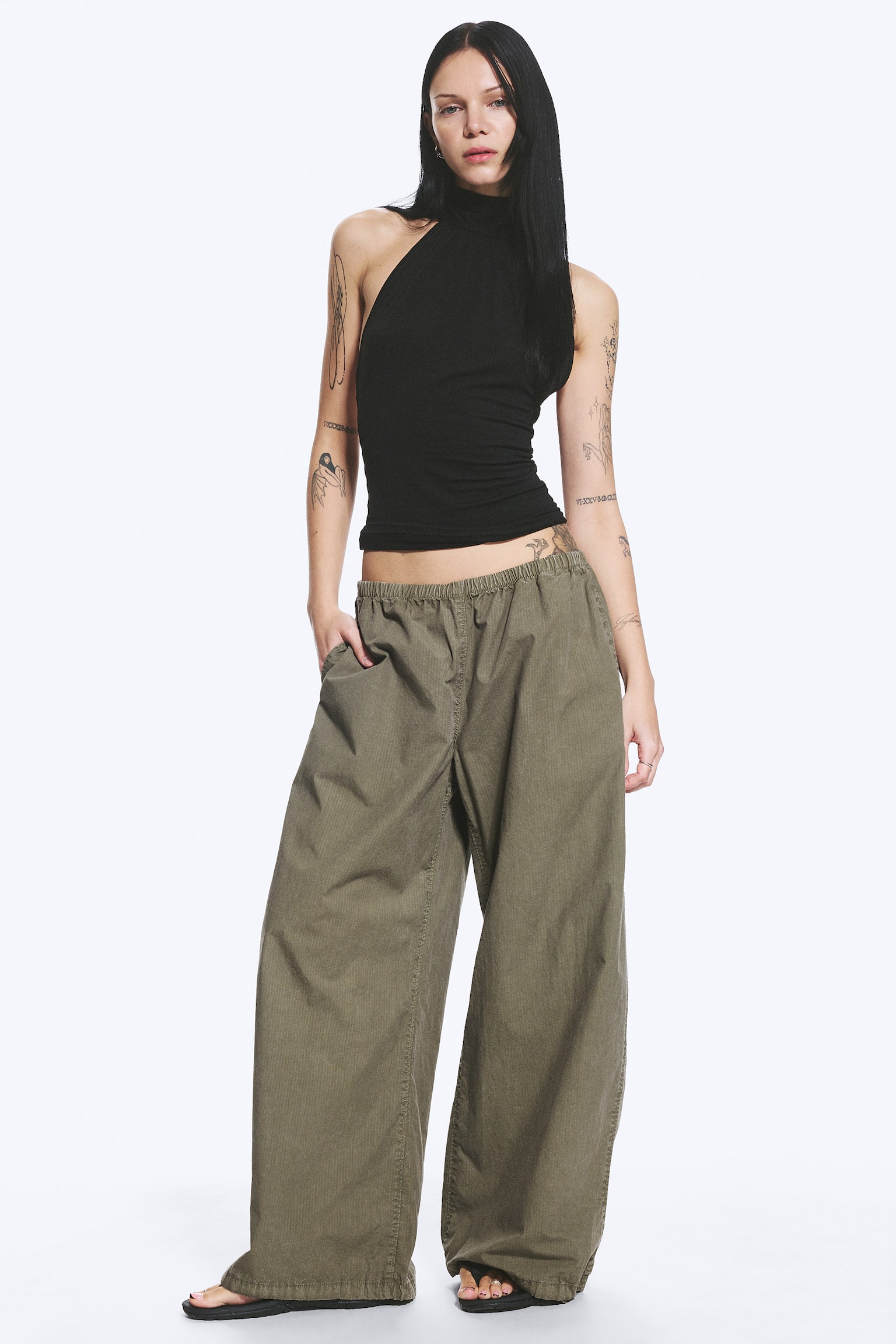 Pantalon à enfiler taille basse en ripstop - Vert kaki cendré/Taupe cendré clair/Gris foncé - 1
