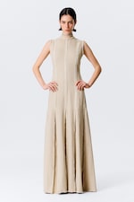 Light Beige - Sleeveless Linen-Blend Panelled Maxi Dress - 0