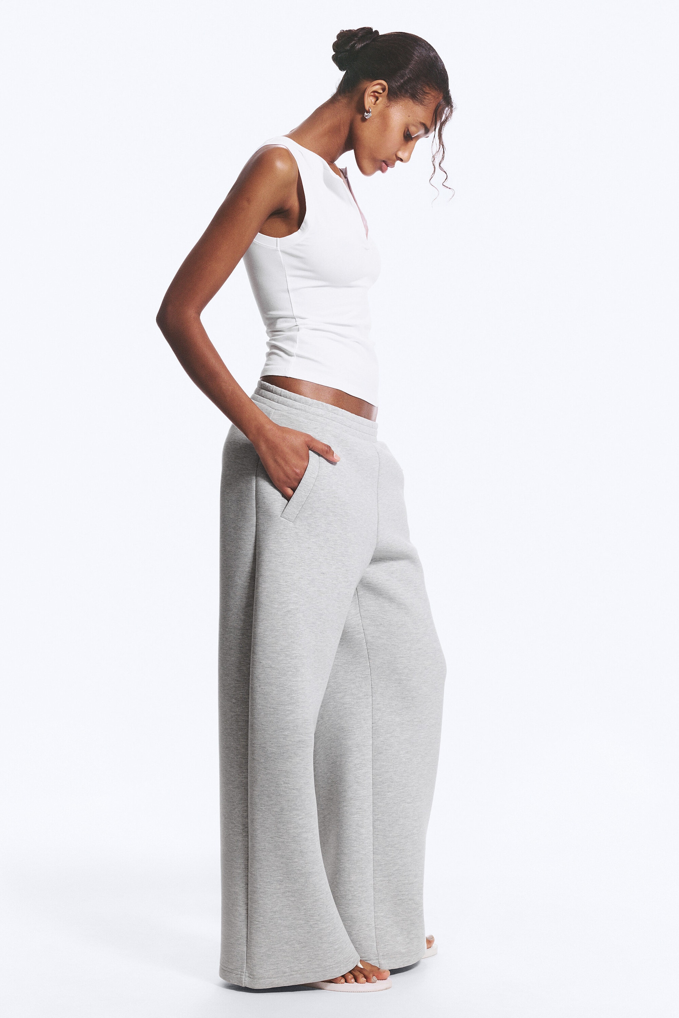 Grey Melange - Relaxed Barrel Leg Scuba Sweatpants - 2