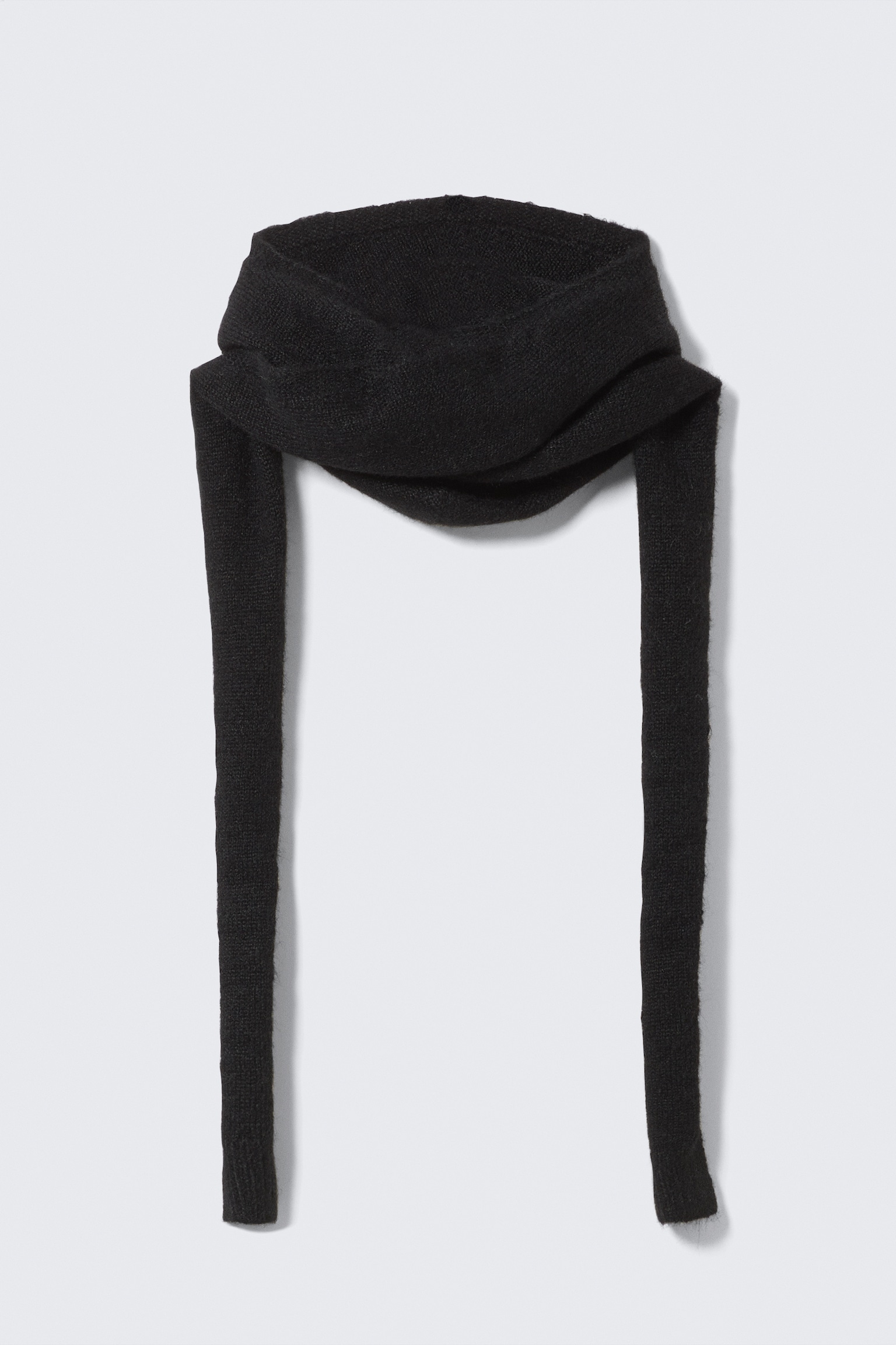 Knitted Tie Hood Scarf - Black/Beige