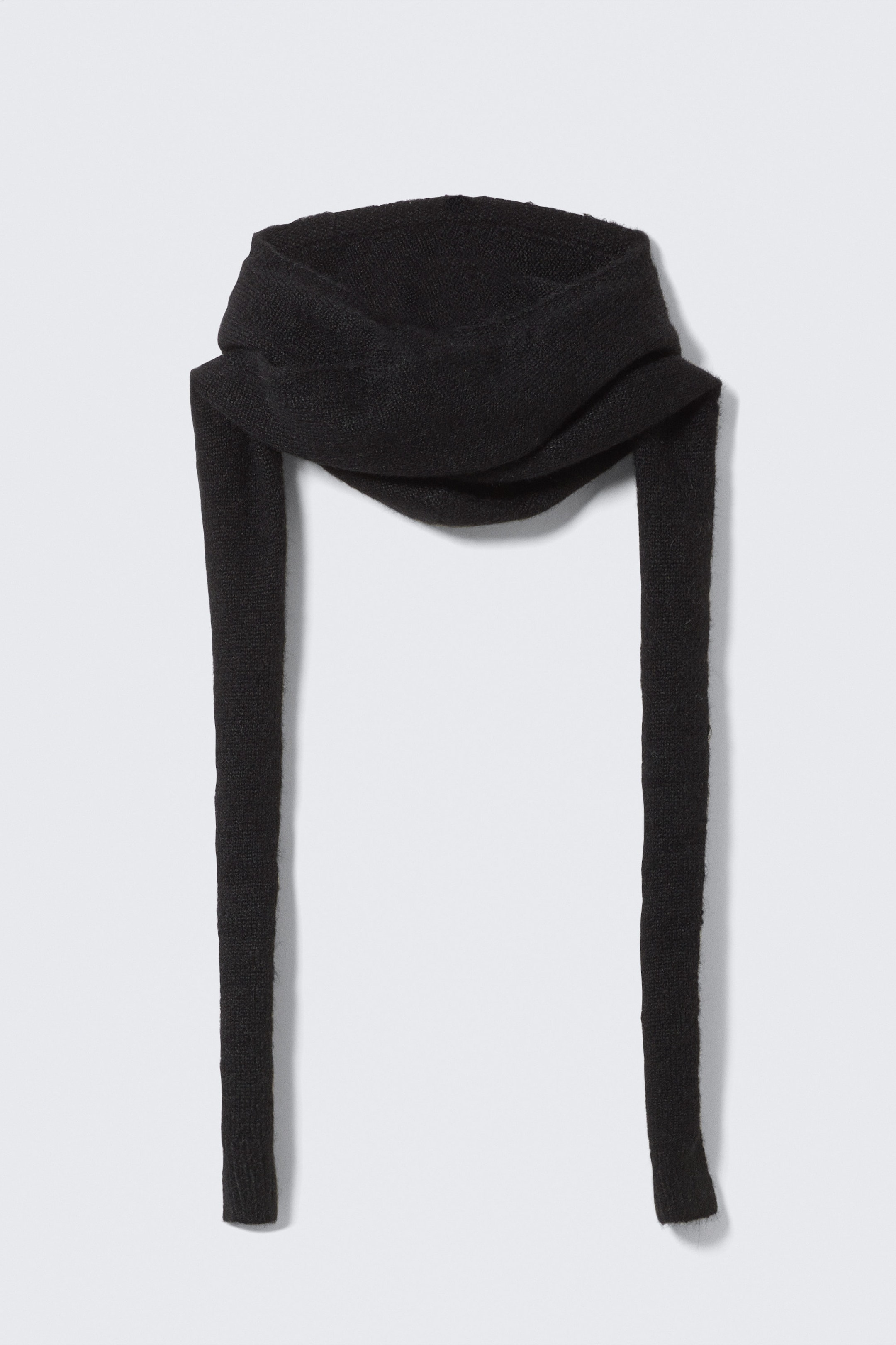 Black - Knitted Tie Hood Scarf - 2