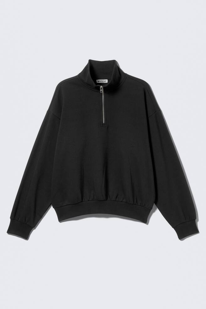 Loose Half Zip Sweatshirt - Black - 1